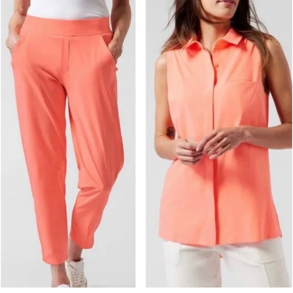 NWT Athleta 2-Piece Coral Color Brooklyn Pant & Urbanite Tank II